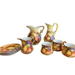 Lefton China Tea Set Heritage Brown Fruit Hand Painted Tea Party Decor Bridgerto